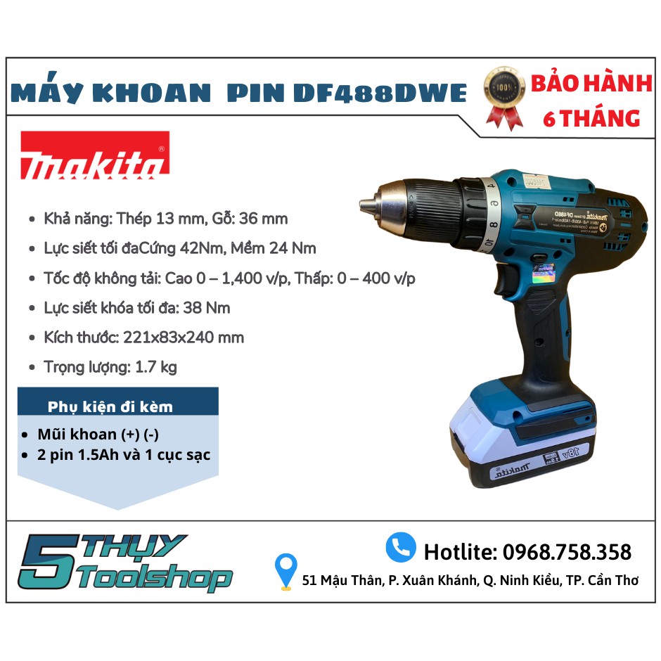 [HÀNG CHÍNH HÃNG MỚI 100%] MÁY KHOAN VẶN VÍT DÙNG PIN MAKITA DF488DWE