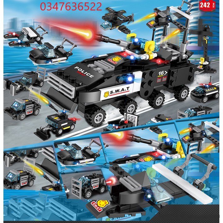 [242 CHI TIẾT] ĐỒ CHƠI XẾP HÌNH LEGO OTO SWAT, LEGO Cảnh Sát, LEGO ROBOT, LEGO TRỰC THĂNG, Máy Bay