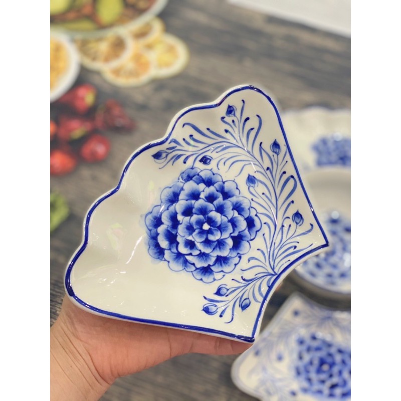 Bộ bát đĩa cúng gia tiên gốm Bát Tràng hoạ tiết hoa cẩm tú cầu