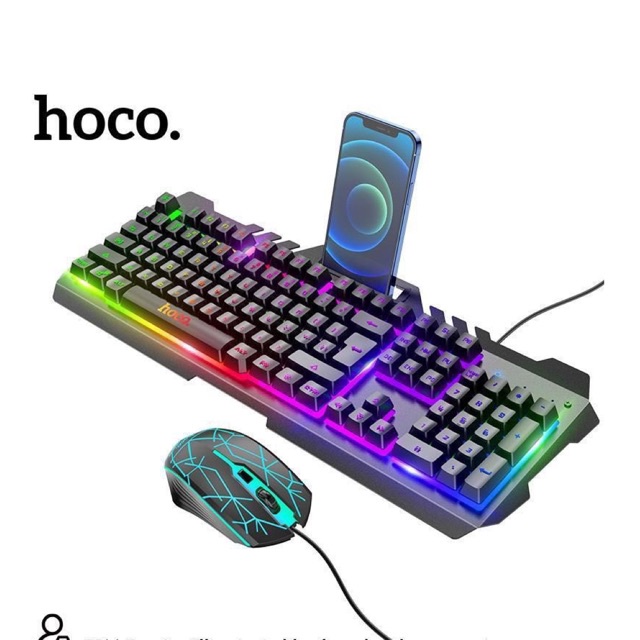 Bộ phím và chuột Hoco Gaming DI16 phím cơ chuột DPI 1600  tích hợp khay điện thoại có đèn Led chuyển đổi màu