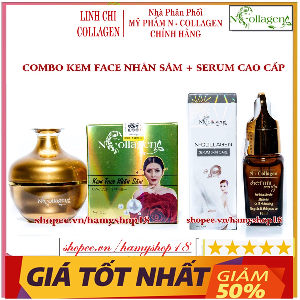 Bộ sản phẩm N COLLAGEN kem Face Nhân Sâm+Serum Cao Cấp xóa bỏ mụn nám tàn nhan Chính Hãng - tri ân Đẹp