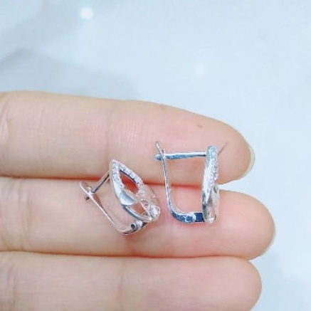 Bông tai bạc Bông cài giọt nước họa tiết điêm đá xinh xắn