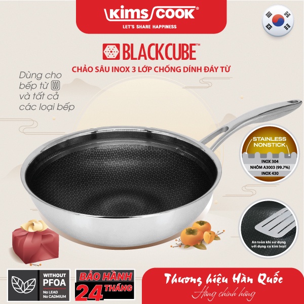 Chảo Sâu Blackcube INOX 3 lớp đáy từ chống dính Kims Cook
