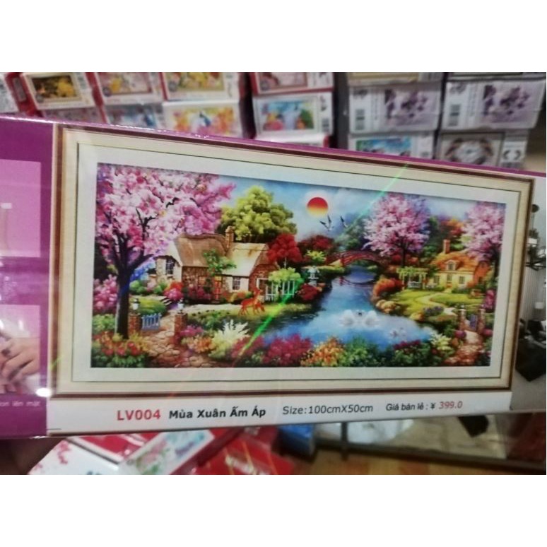 Tranh đính đá cao cấp  ABC  Phong cảnh Mùa xuân bên hồ LV004 , LV005 , LV006, LV007