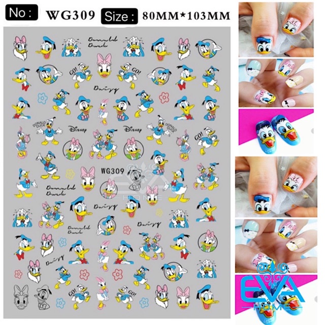 Miếng Dán Móng Tay 3D Nail Sticker Tráng Trí Hoạ Tiết Hoạt Hình Vịt Donald Và Daisy Duck WG309