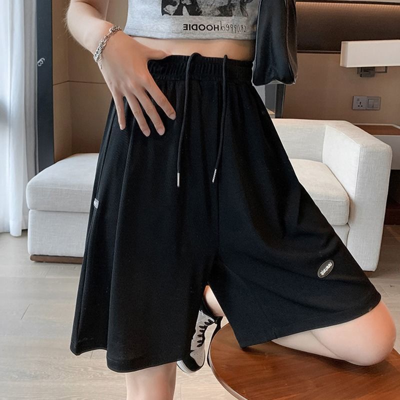 Quần Short Thể Thao Lưng Cao Ống Rộng Vải Lụa Mát Mỏng Thời Trang Cho Nữ