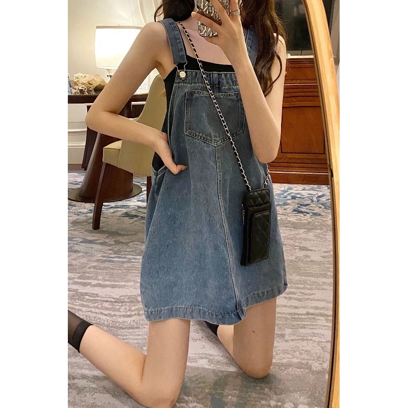 Đầm Yếm Denim IELGY Phong Cách Cổ Điển Dành Cho Nữ