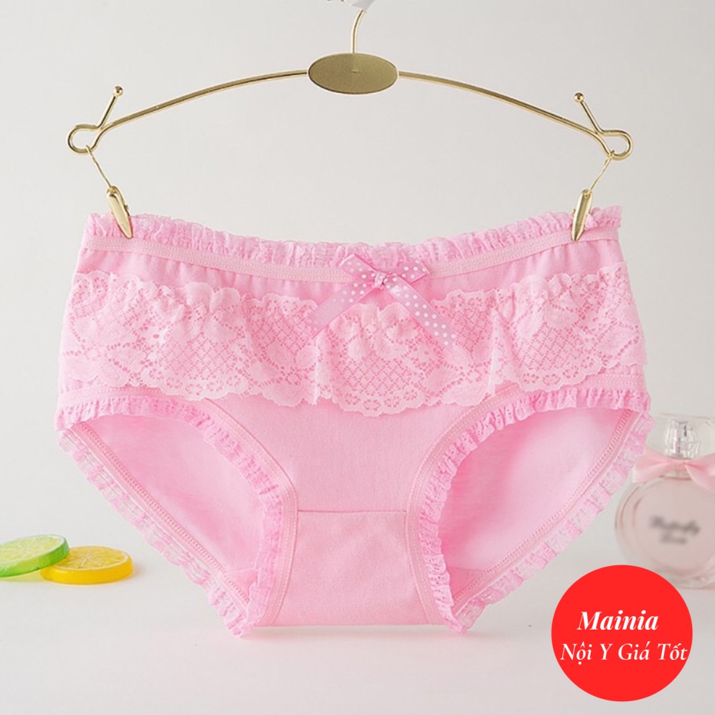 Quần Lót Nữ Cotton Đính Nơ Ren Hoa Quần Chíp Nữ Cotton Mềm Mại Thoáng Khí Rẻ Đẹp Mainia Shop