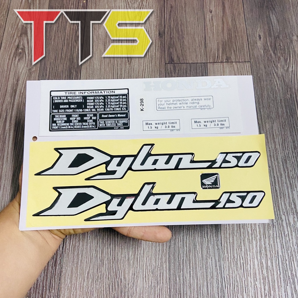 Bộ tem xe Honda Dylan 125, Dylan 150 kèm tem thông số chất liệu nhựa nổi cao cấp