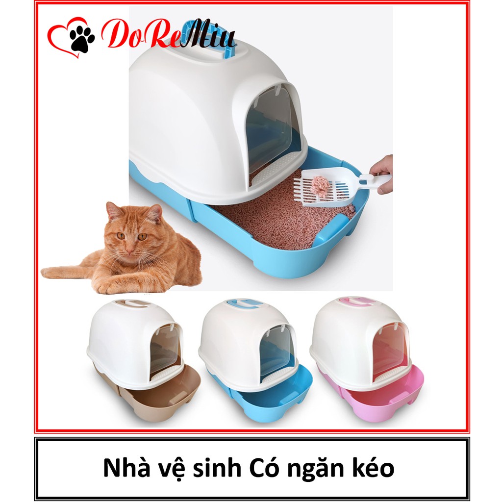Doremiu - Nhà vệ sinh cho mèo dạng hộp kín có ngăn kéo siêu rộng đựng cát cho mèo dưới 10kg