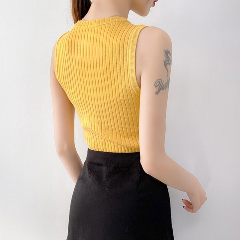 Áo Dệt Kim Nữ Sát Nách Cổ Tròn Màu Trơn