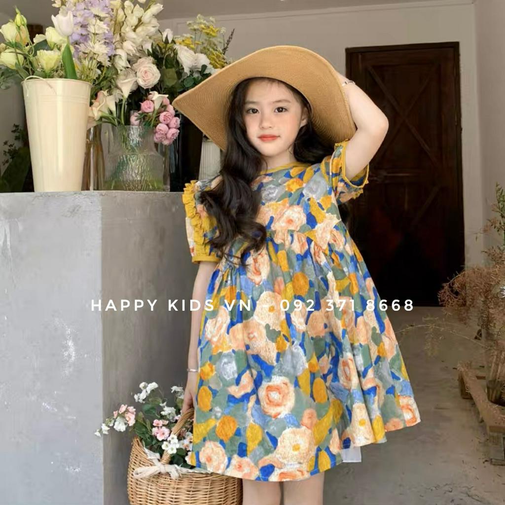 Váy hoa đính bèo tay lạ mắt cho bé 8-36kg cao cấp Happy Kids G33