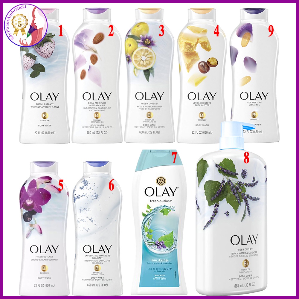 Sữa tắm Olay hương thơm dịu nhẹ tươi mát và tăng cường độ ẩm cho da 650-700-887ml Mỹ