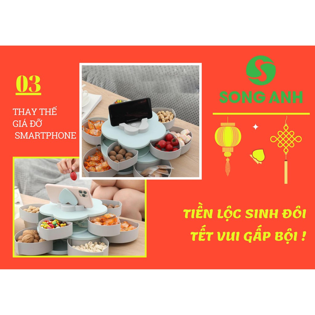 Khay mứt đựng bánh kẹo tết 2 tầng tặng kèm set 10 bao lì xì tết cực đẹp