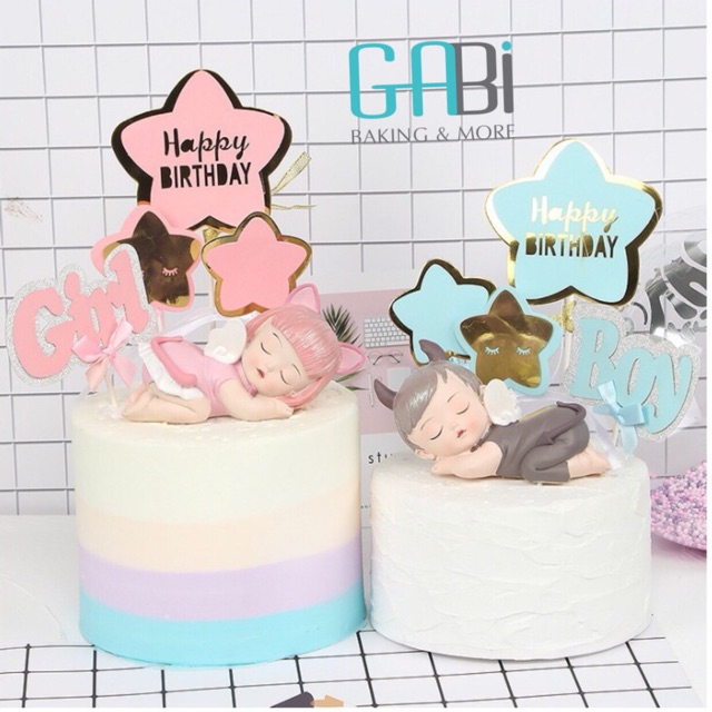 Set topper cắm bánh hình tim/sao HPBD