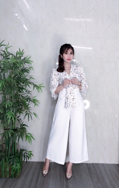 Sét áo hoa cột eo + Quần ống rộng SIÊU XINH- MS4B