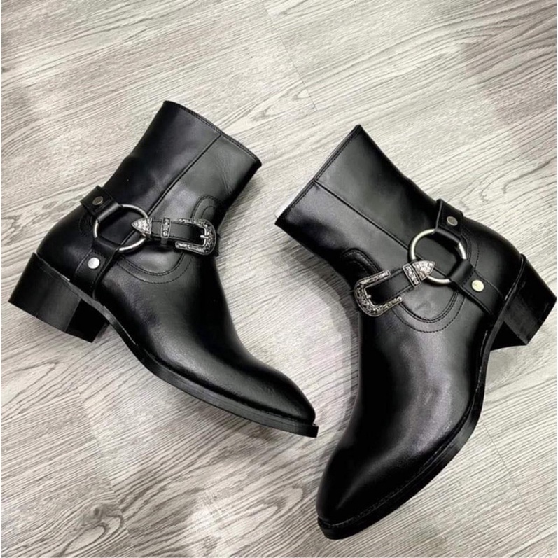 Giày Harness Boots Nam đế phíp, da bò nguyên tấm
