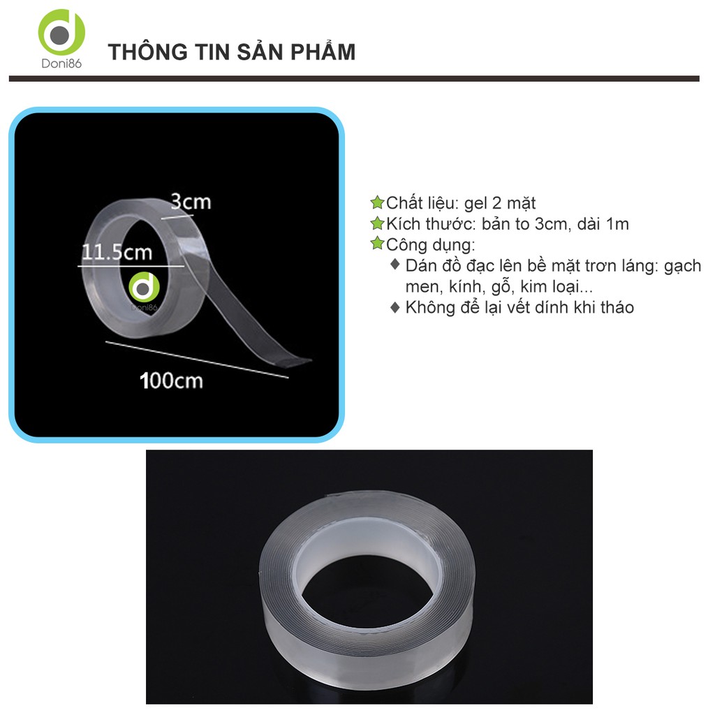 Băng keo trong dán trên tường gạch, gỗ, nhựa siêu dính bản to 3cm- PK109 - Doni86