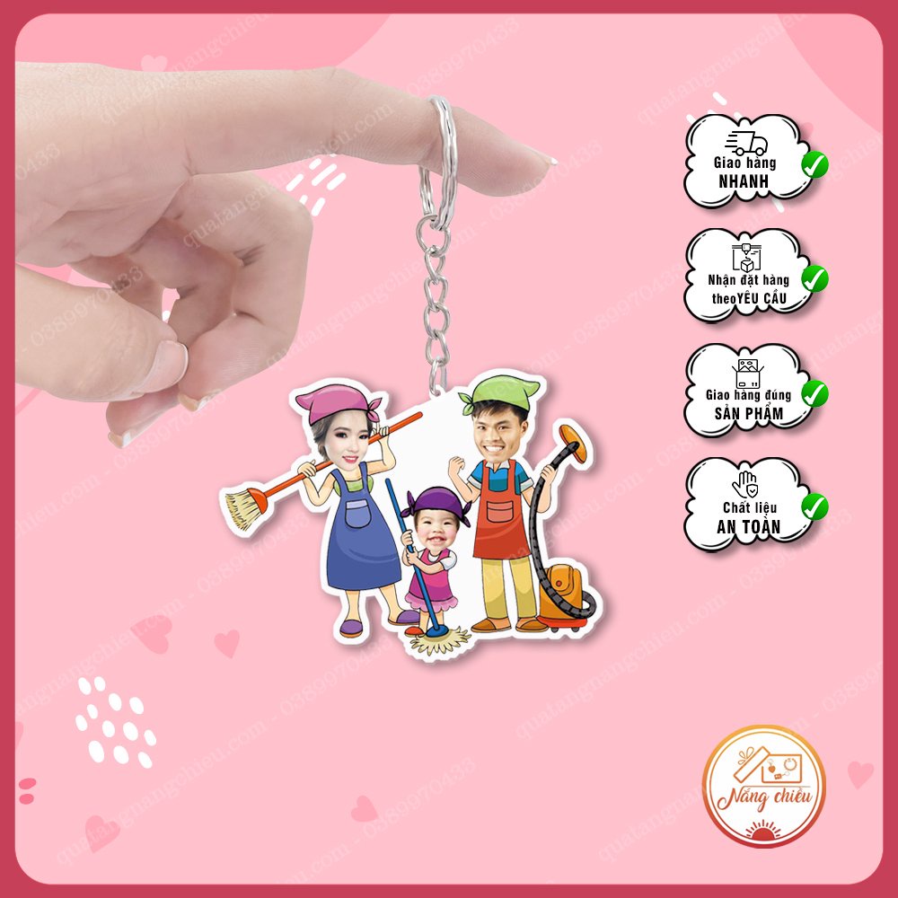 Móc khóa cắt ghép chibi gia đình, treo chìa khóa xe, balo, quà tặng sinh nhật , dịp kỉ niệm, tình bạn