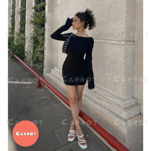 Đầm body sexy tay dài loe thiết kế hở lưng quyến rũ tôn dáng chất thun co giãn Carrotxinhdep