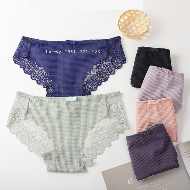Quần lót nữ cao cấp phối ren xinh xắn - Quần lót nữ dễ thương màu hồng tím xanh da đen