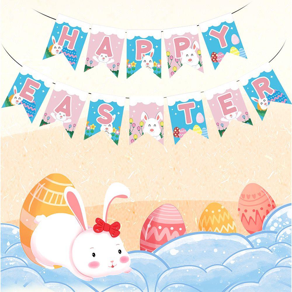 Dây Cờ Bằng Giấy Treo Trang Trí Tiệc Họa Tiết Thỏ Phục Sinh Độc Đáo