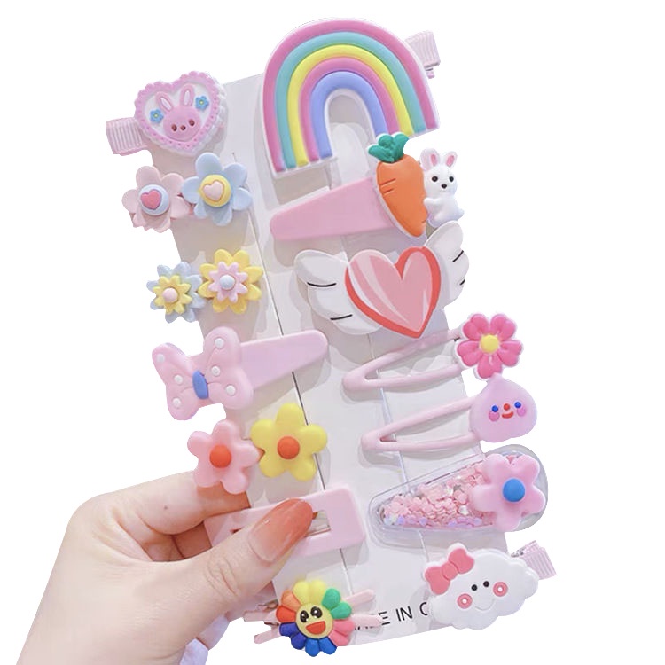 Set 14 cái, Kẹp tóc cho bé gái xinh xắn, dễ thương phong cách Hàn Quốc