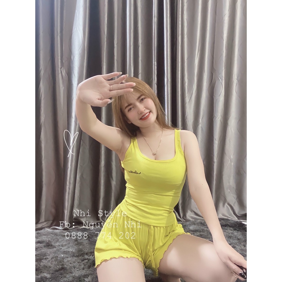 Bộ ngủ hai dây to thun tăm, Sét đồ ngủ sexxy co giãn chất mát lạnh BN0088 - NhiNhi Shop