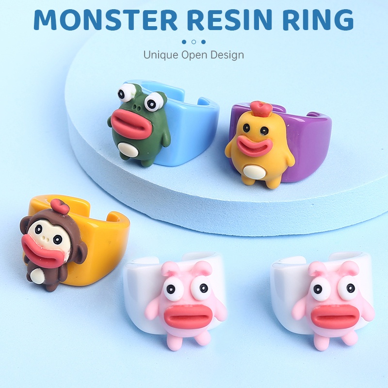 ✨✨Mới Nhẫn Hở Hình Quái Vật Hoạt Hình Bằng Nhựa Resin Dễ Thương Thời Trang Mùa Hè