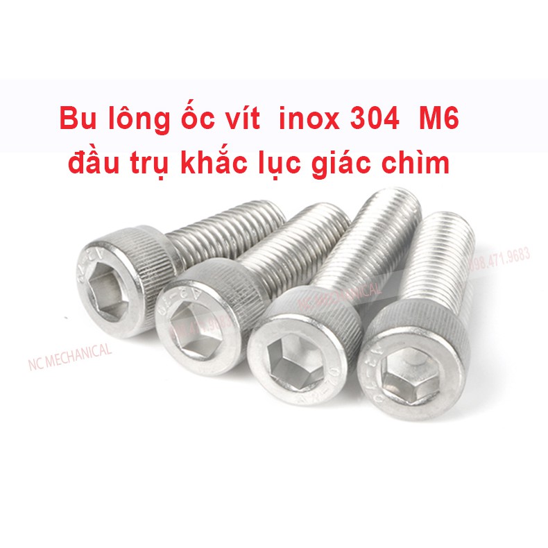 Bu lông ốc vít  inox 304  M6 đầu trụ khắc lục giác chìm