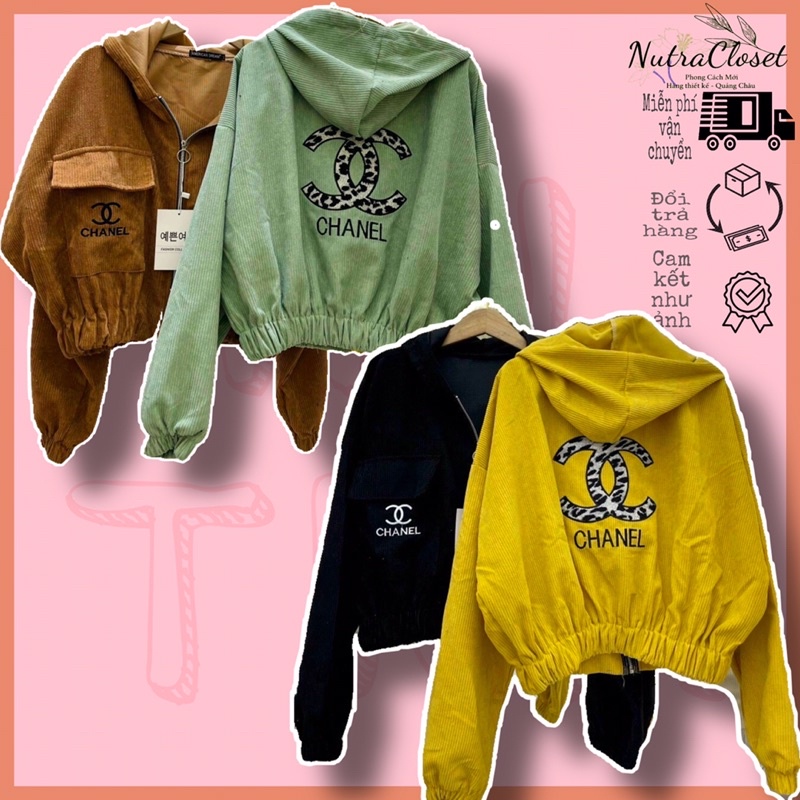 Áo khoác lửng croptop kaki nhung gân có nón unisex ulzzang nam nữ