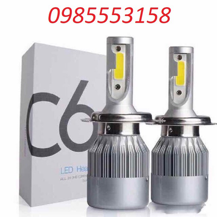 Cặp bóng đèn pha LED H4 C6, đèn pha cốt ô tô xe máy