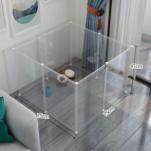Chuồng Quây Thú Cưng,Lồng Nuôi Chó Mèo Size 45x35cm Nhựa Trắng Trong Suốt