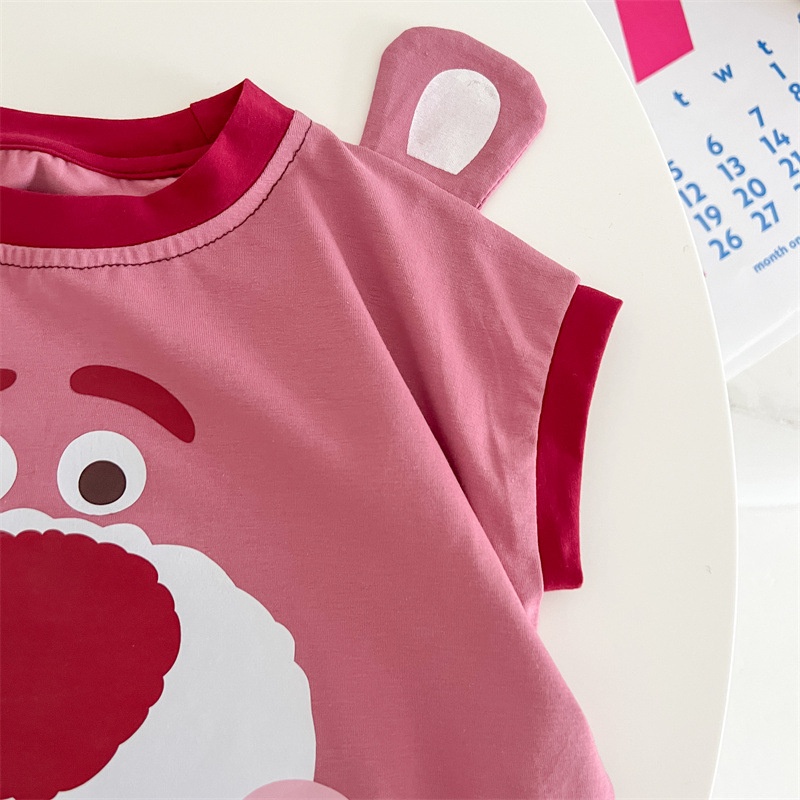 Áo Liền Quần Vải Cotton Tay Ngắn In Hoạt Hình Gấu Dễ Thương Cho Bé Sơ Sinh Từ 0-18 Tháng Tuổi