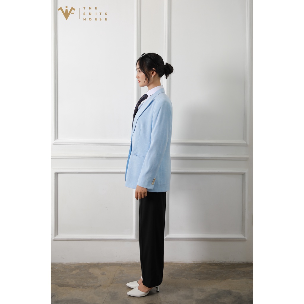 Bộ Vest Nữ Cổ Điển THE SUITS HOUSE Phối Xanh Đen Ống Rộng