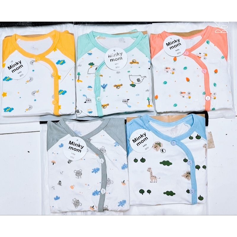 Bộ quần áo sơ sinh dài tay cúc chéo, bộ Minkymom họa tiết phối màu cho bé