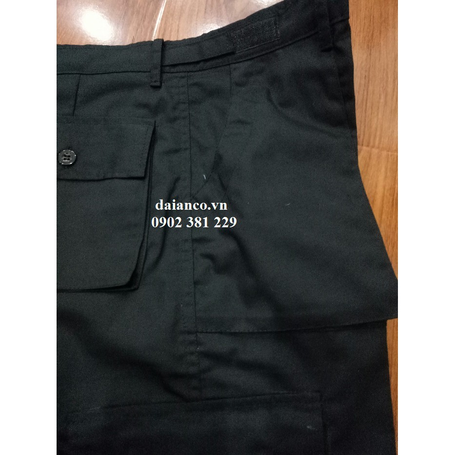 Quần bảo vệ đen túi hộp 6 túi kèm áo bảo vệ trắng cộc tay - đủ size