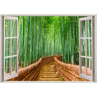 Tranh dán tường cửa sổ 3D cảnh rừng trúc VTC VT0242 kim sa