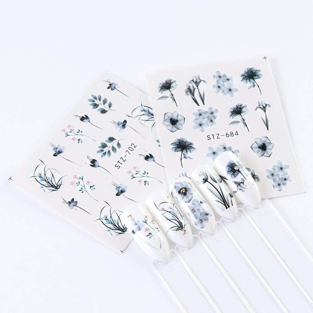 Bộ 24 tờ hình dán móng họa tiết hoa lá tươi vui