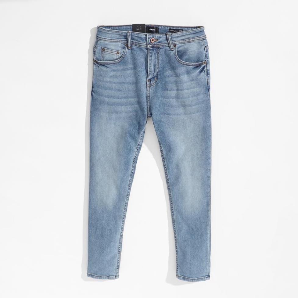 Quần jean nam Gấu 194 wass kiểu vải jeans co dãn, dày dặn form slimfit - Xanh Nhạt Trơn ⚡ ,