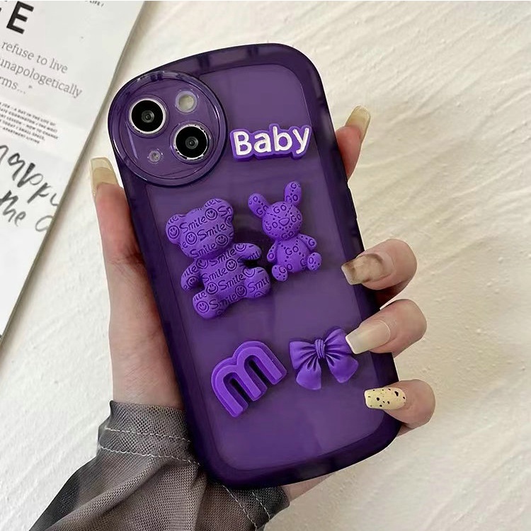 Casing Realme 11 9i 5 5s 5i 7i 2 Pro U1 C53 C55 C17 C21Y C25Y C1 C2 C11 C31 C20 C12 2020 C15 C25 C25S C35 C30 Narzo N53 20 30A 50A Prime Cute Purple Bowknot Letter Bear Rabbit ins Round Airbag Fine Hole Lens Protection Clear Soft Phone Back Case NKS 08
