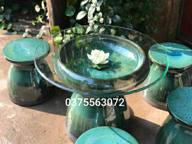 Bộ bàn ghế sứ men hỏa biến. Hàng thủ công Bát tràng 100%