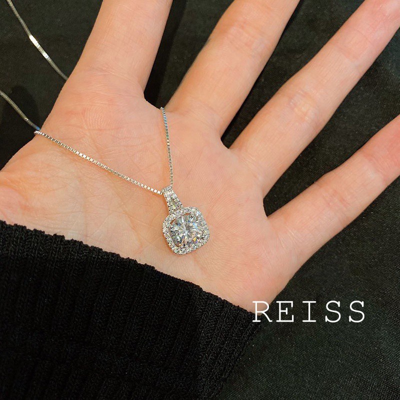 Vòng cổ Mạ Bạc 925 Mặt Vuông Đính Đá Zircon