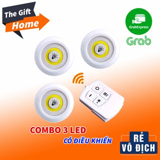 Bộ 3 Đèn LED chiếu sáng không dây - Dán tường, 2 chế độ sáng, có điều khiển từ xa, dùng pin