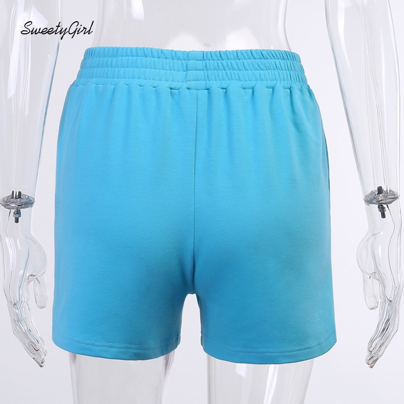 Quần Short Thể Thao Eo Cao Co Giãn In Chữ Thời Trang Dành Cho Nữ