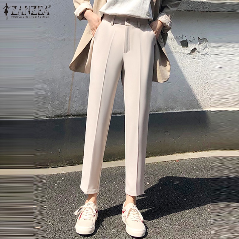 Quần dài ZANZEA lưng cao có túi phong cách Hàn Quốc dành cho nữ