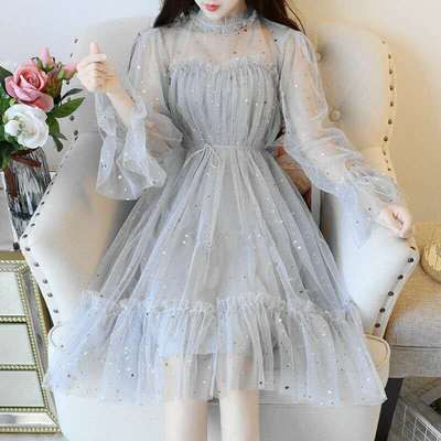 (Sẵn) M27 - Đầm Ulzzang dự tiệc dáng xòe thắt dây đính kim sa rất sáng (6 màu)