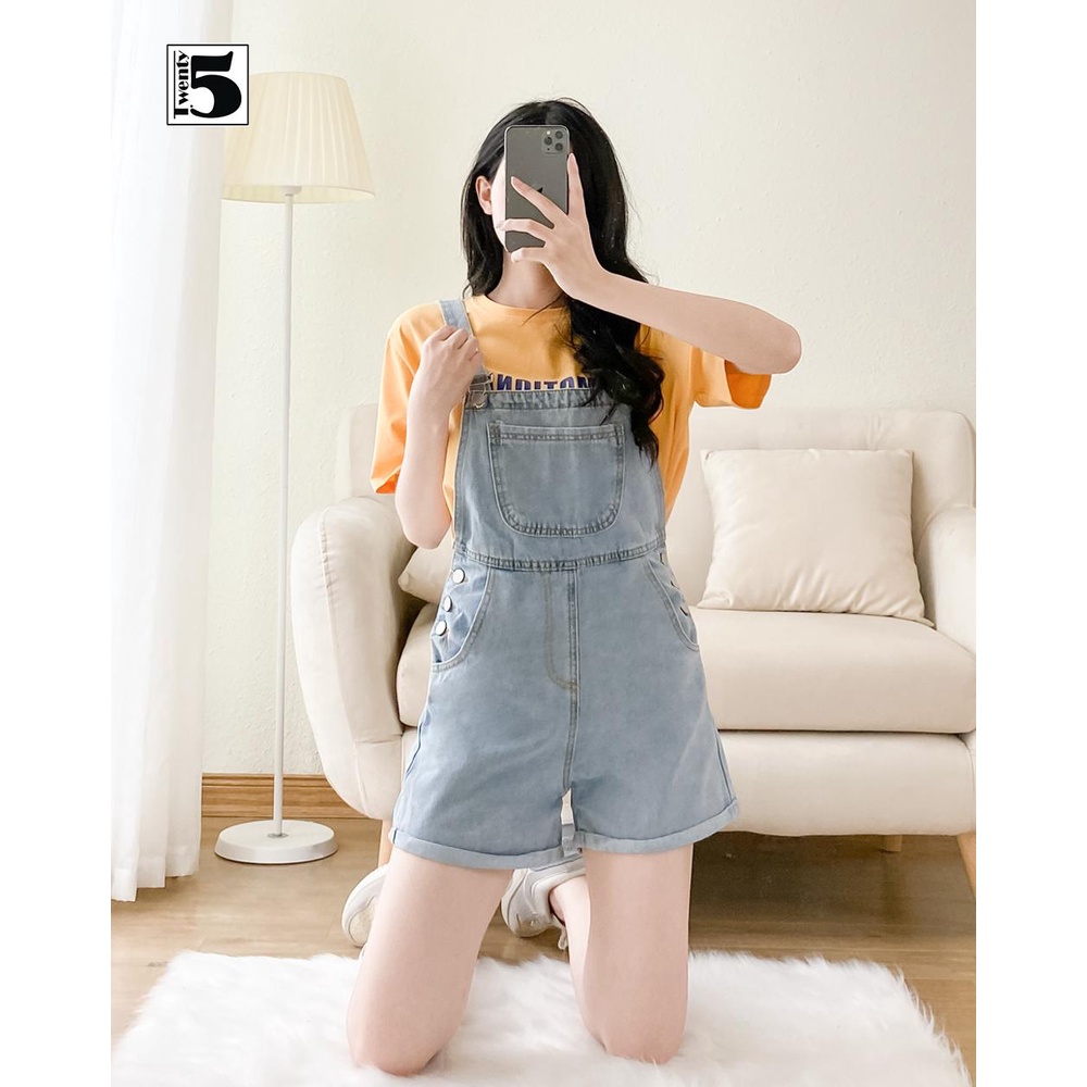 Quần yếm short jeans gập gấp năng động cúc gắn sườn Twentyfive 4178