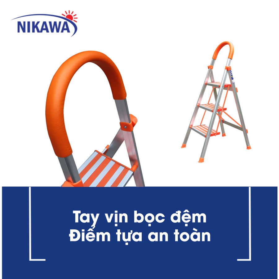 Thang nhôm ghế chữ A tay vịn có bậc xếp gọn NIKAWA thương hiệu Nhật HN