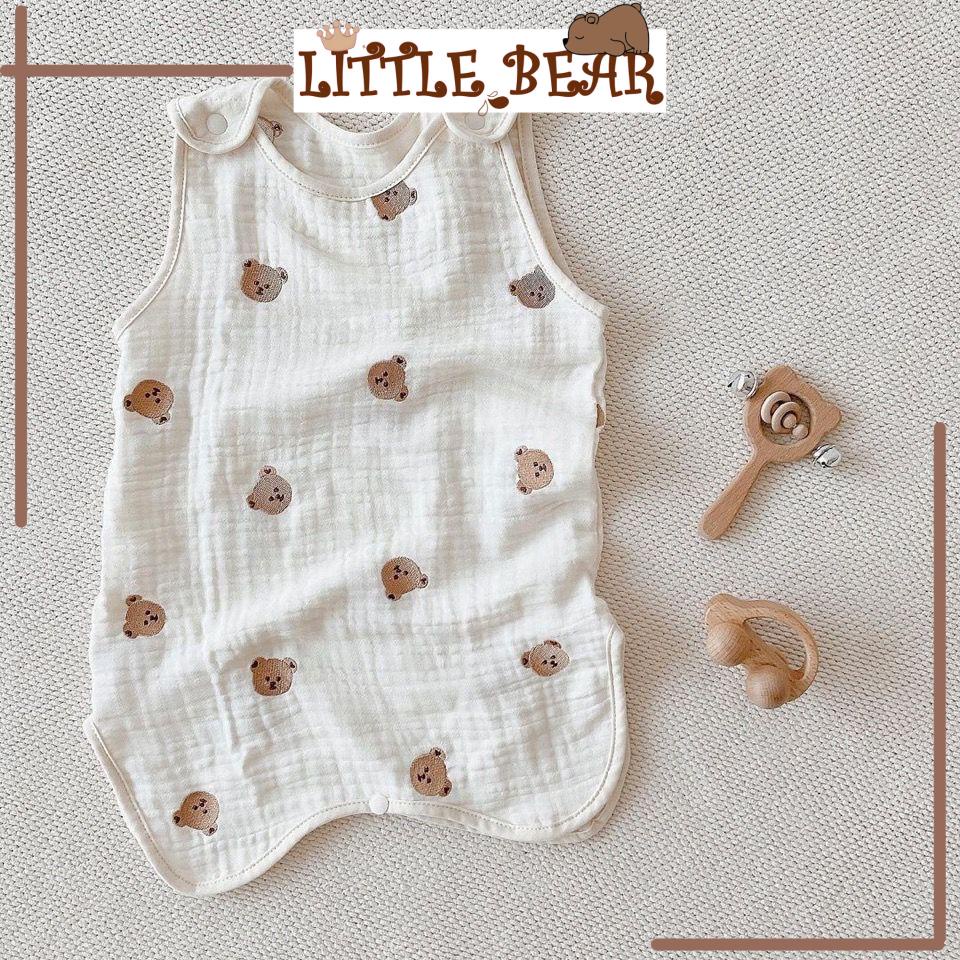 Túi Ngủ Sợi Gạc Phong Cách Hàn Quốc Thêu Hình Cute Bear 100% Organic Cho Bé - Little Bear